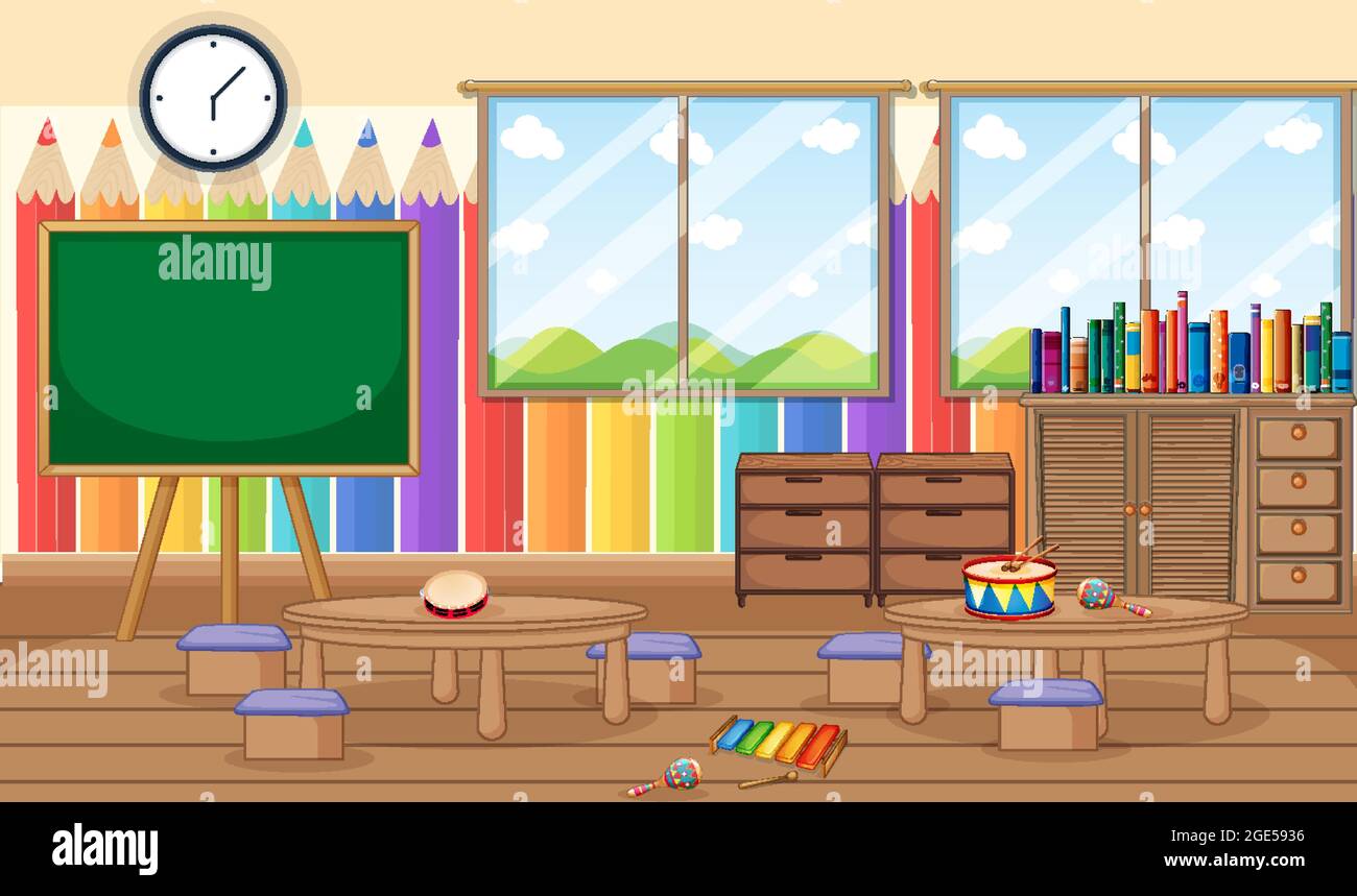 Empty kindergarten room with classroom objects and interior decoration illustration Stock Vector Image & Art - Alamy Empty kindergarten room with classroom objects and interior decoration illustration Stock Vector Image & Art - Alamy