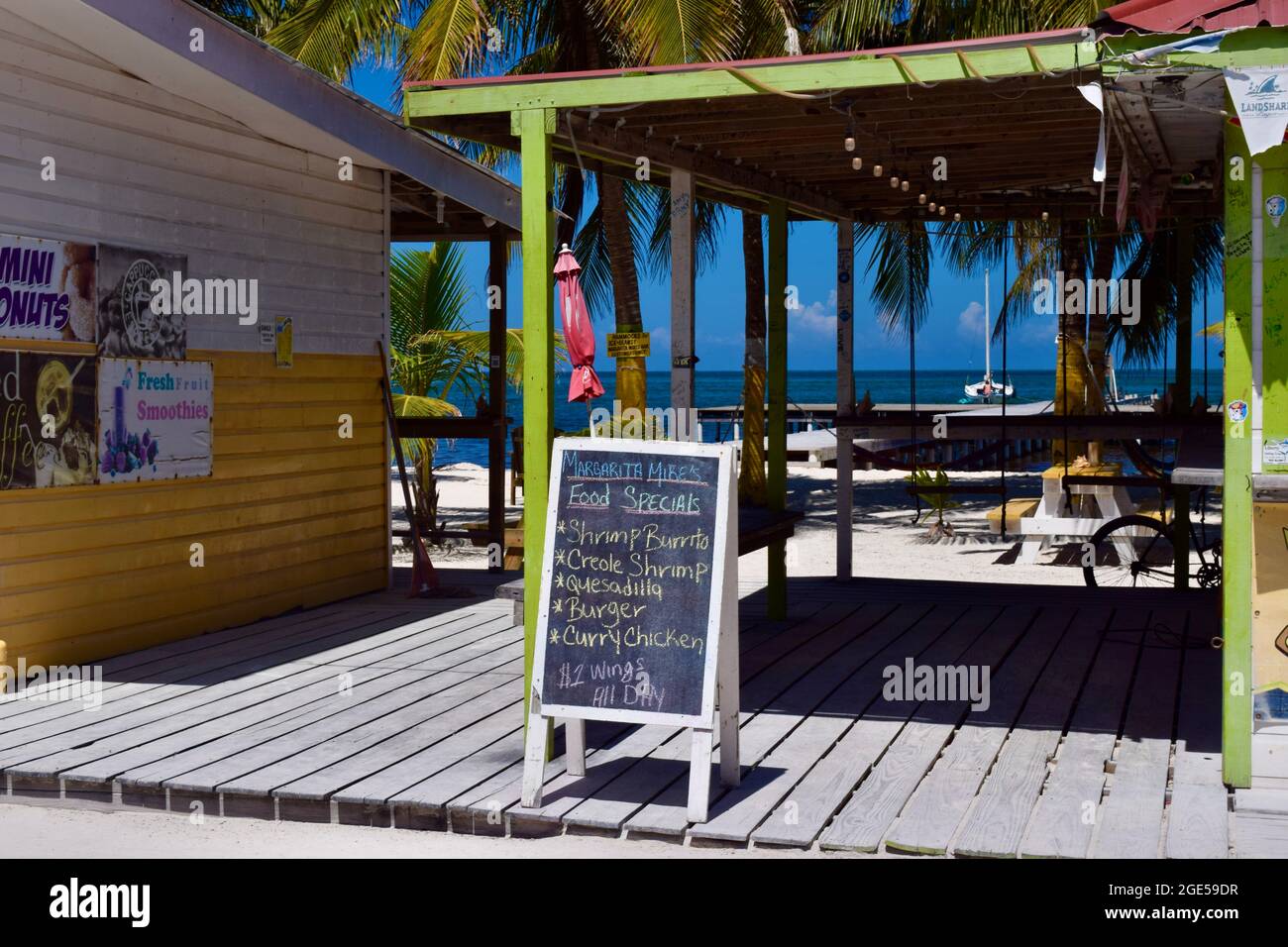 Beach bar/restaurant on Caye Caulker, Belize Stock Photo