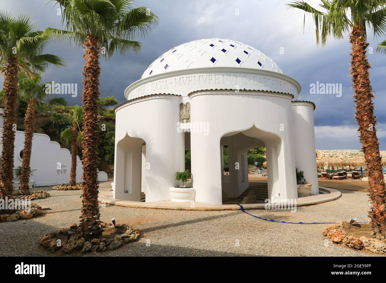 The white dome at the Kallithea Springs resort on the island of Rhodes, Greece. Stock Photo