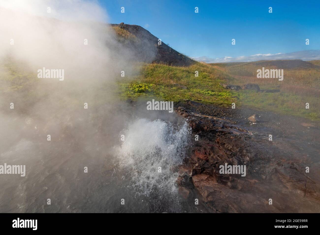 Steam and Boiling Water in a Remote Hot Spring  in Iceland Stock Photo