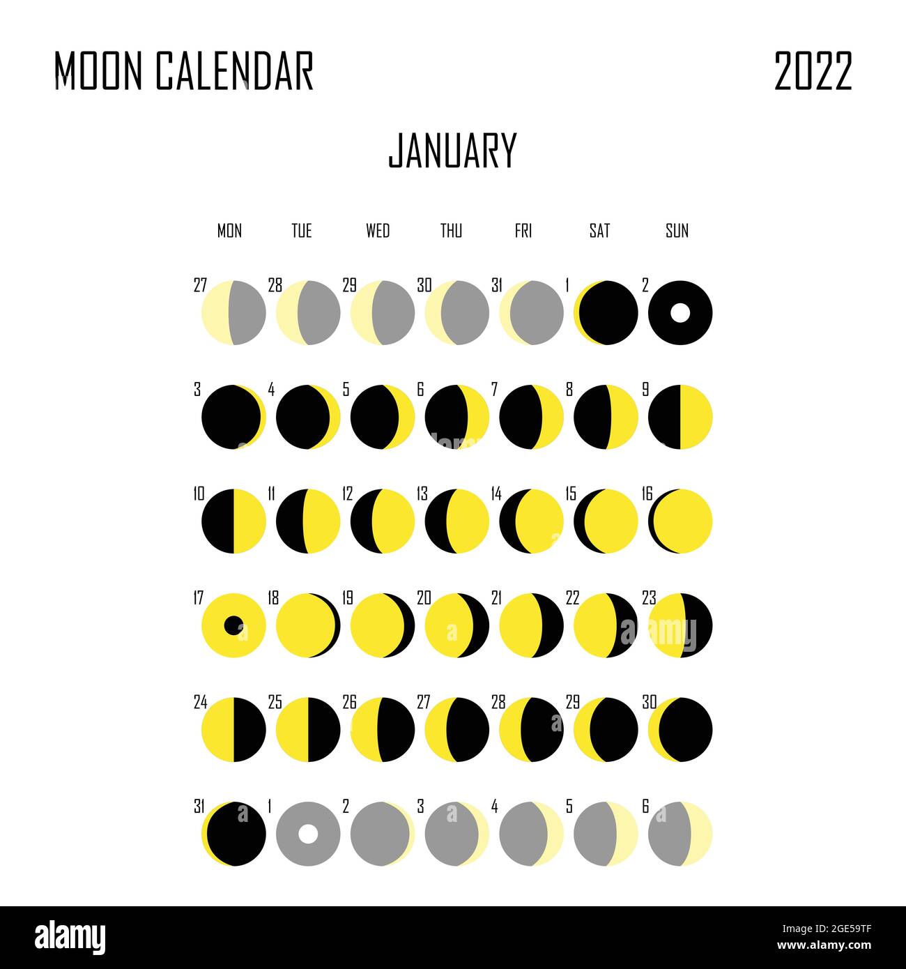 Moon Calendar January 2022 January 2022 Moon Calendar. Astrological Calendar Design. Planner. Place  For Stickers. Month Cycle Planner Mockup. Isolated Black And White  Background Stock Vector Image & Art - Alamy