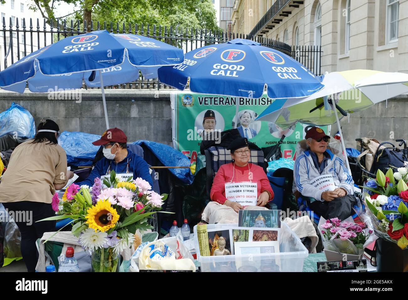 London, UK. Three hunger strikers reach their eighth day without food in protest of pension inequality for Gurkha soldiers retired before 1997 Stock Photo