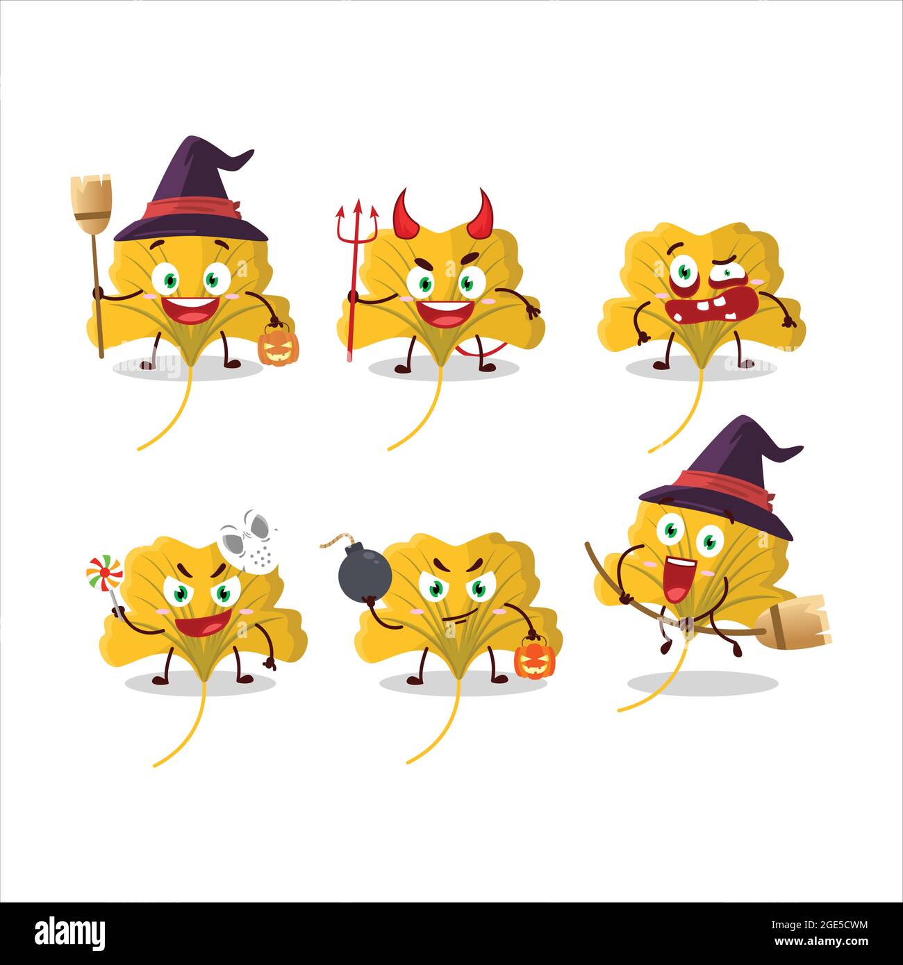 Halloween expression emoticons with cartoon character of ginko yellow ...