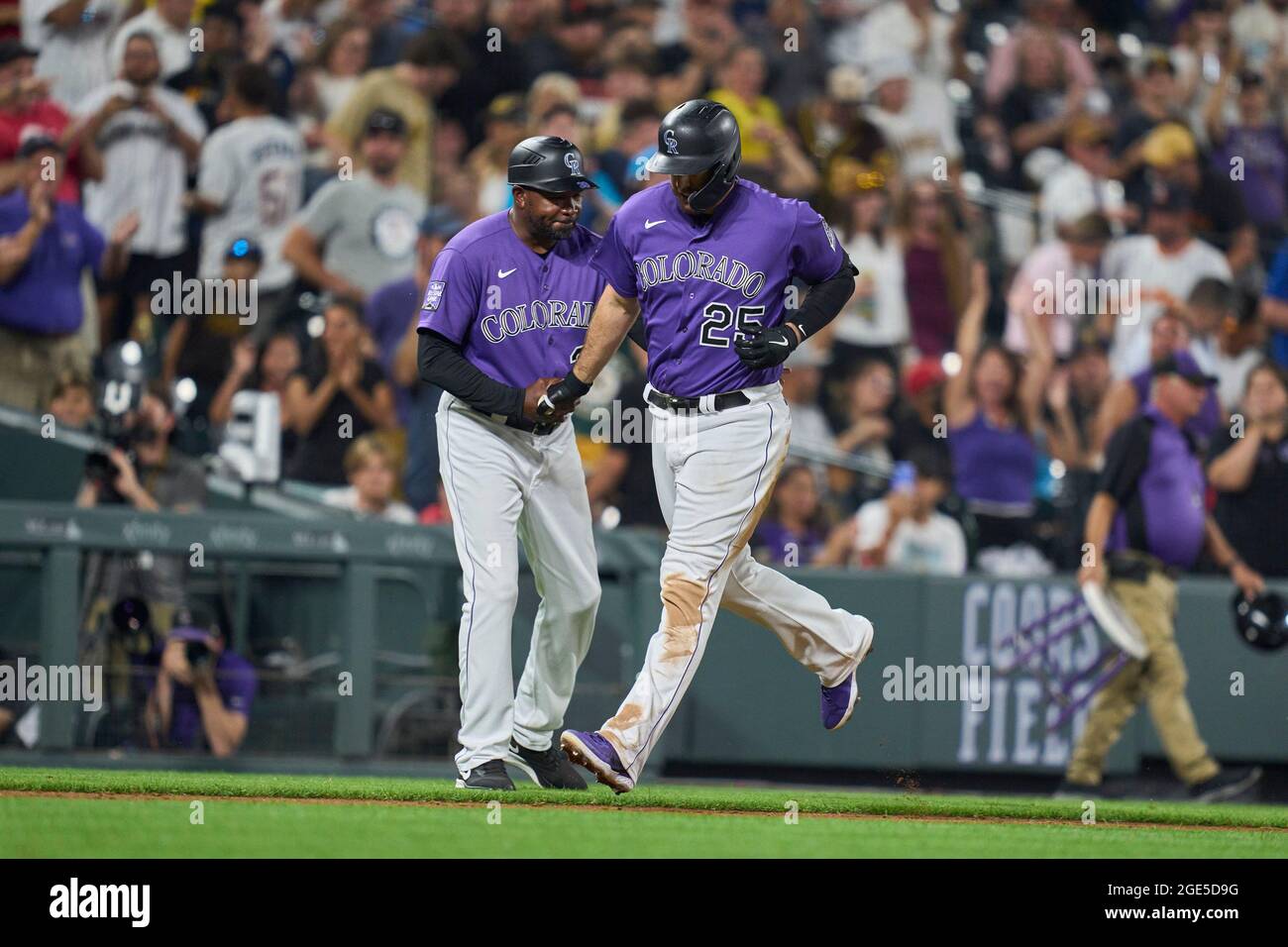 August 16 2021: Colorado first baseman C.J. Cron ((25) hits a walk off home  run during the game with San Diego Padres and Colorado Rockies held at  Coors Field in Denver Co.