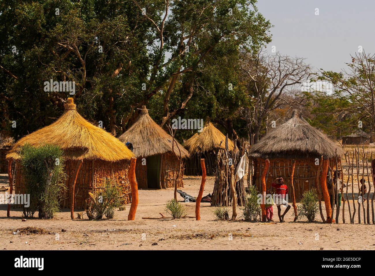 Typical thatched roof huts on a small village at the Caprivi Strip