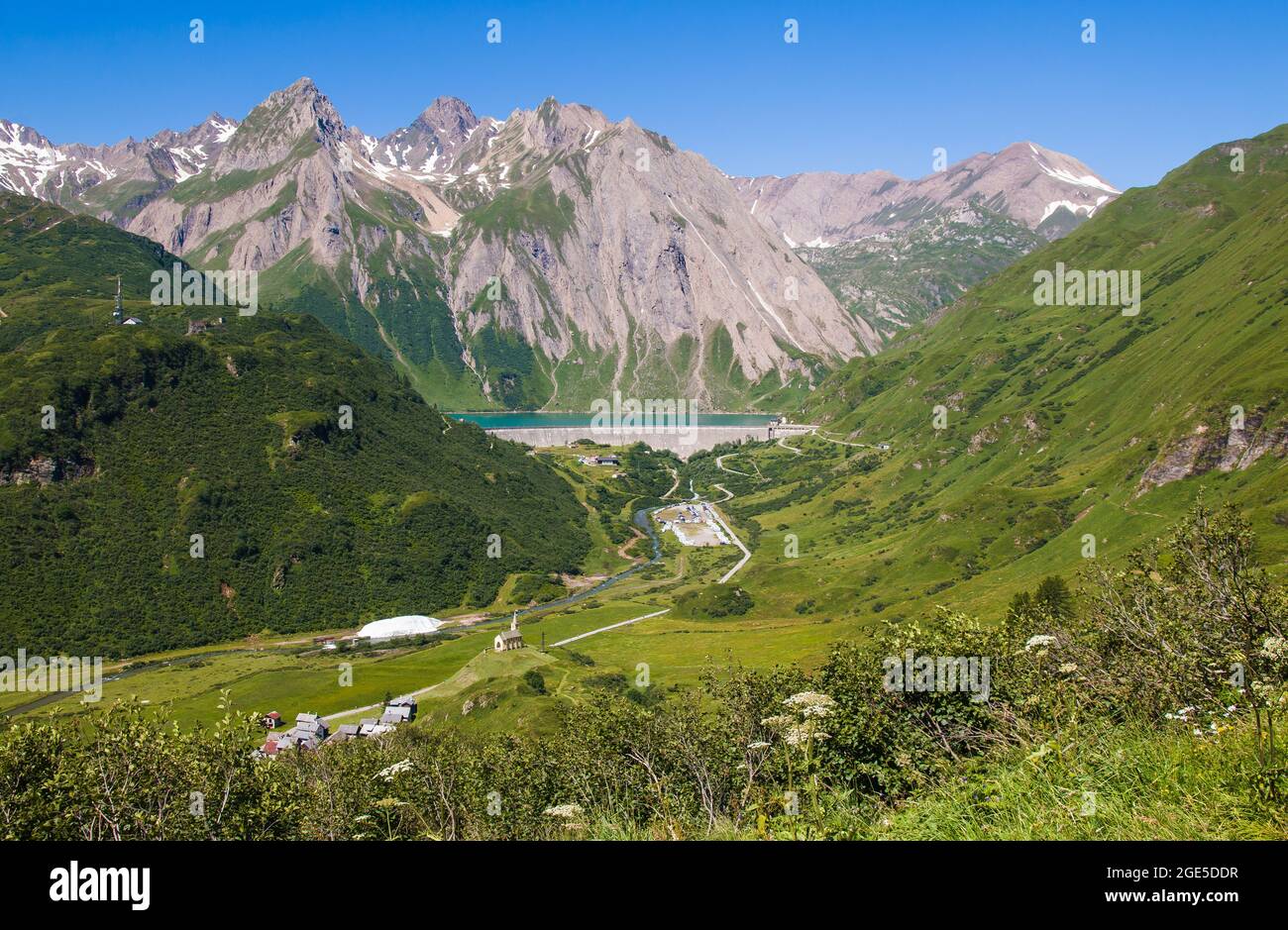 Aerial View Of Riale Alpine Village And Morasco Lake In Val Formazza Piemonte Italy Stock