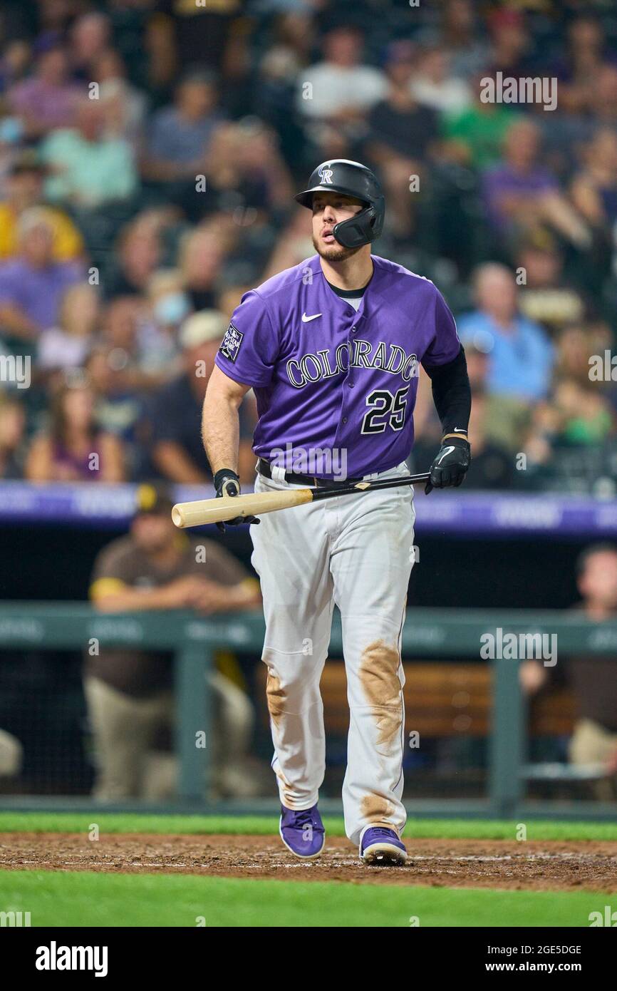 August 16 2021: Colorado first baseman C.J. Cron ((25) hits a walk off home  run during the game with San Diego Padres and Colorado Rockies held at  Coors Field in Denver Co.