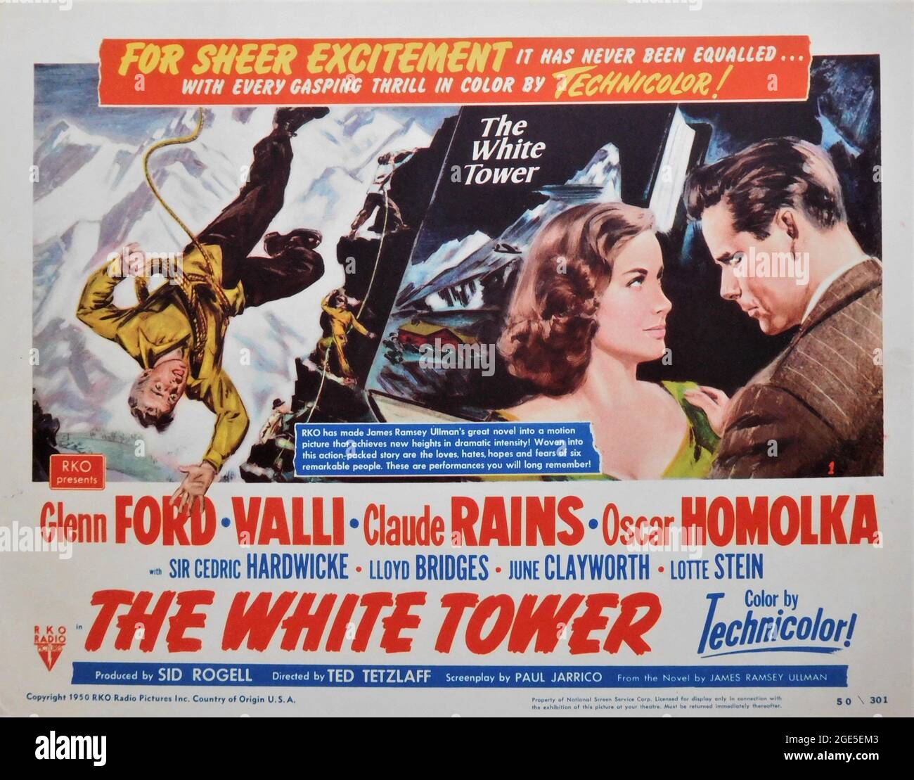 GLENN FORD ALIDA VALLI and CLAUDE RAINS in THE WHITE TOWER 1950 director TED TETZLAFF novel James Ramsey Ullman screenplay Paul Jarrico music Roy Webb assistant director Robert Aldrich RKO Radio Pictures Stock Photo