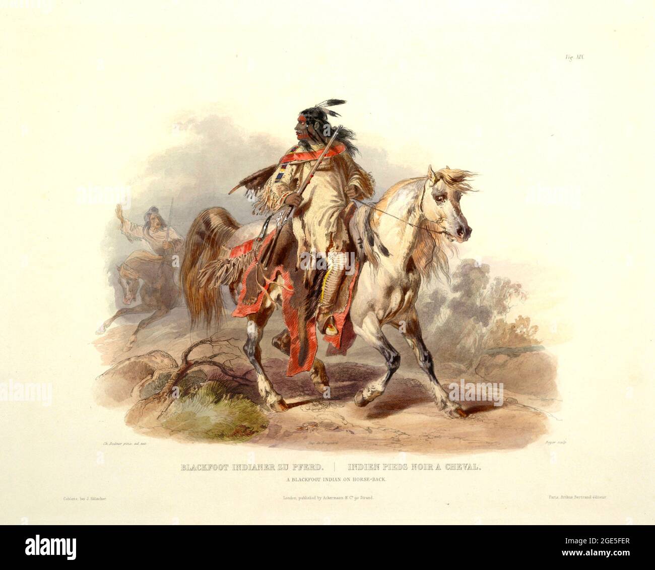 Karl Bodmer - Travels in America -  Blackfoot Indian on Horseback Stock Photo