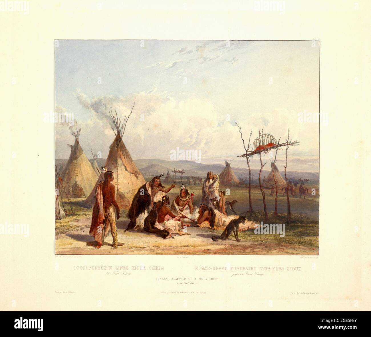 Karl Bodmer artwork entitled Funeral Scaffold of a Sioux Chief Stock Photo