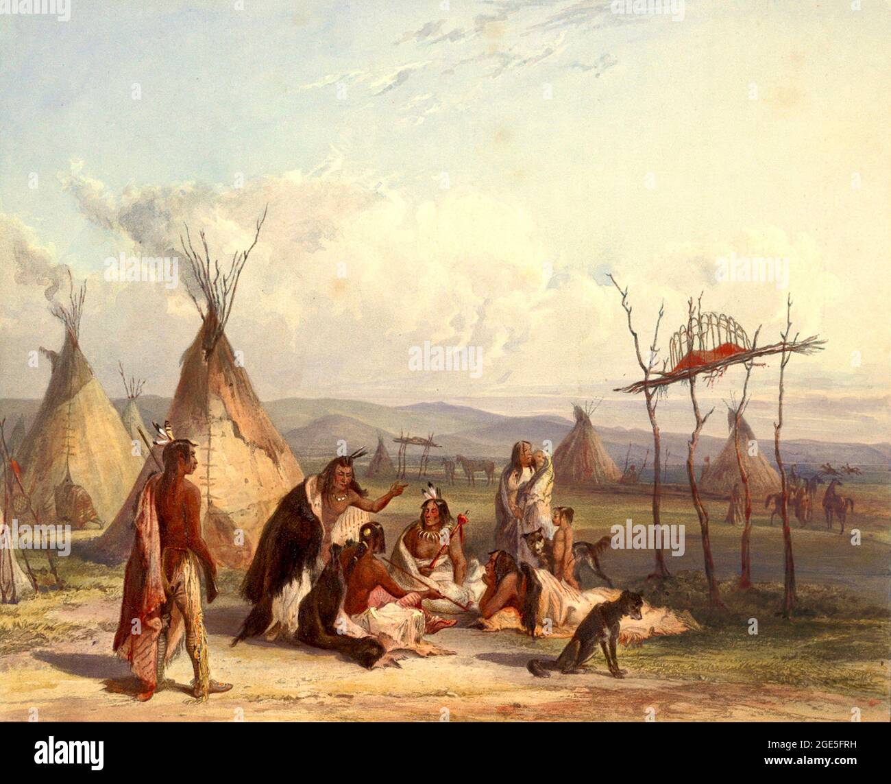 Karl Bodmer artwork entitled Funeral Scaffold of a Sioux Chief Stock Photo