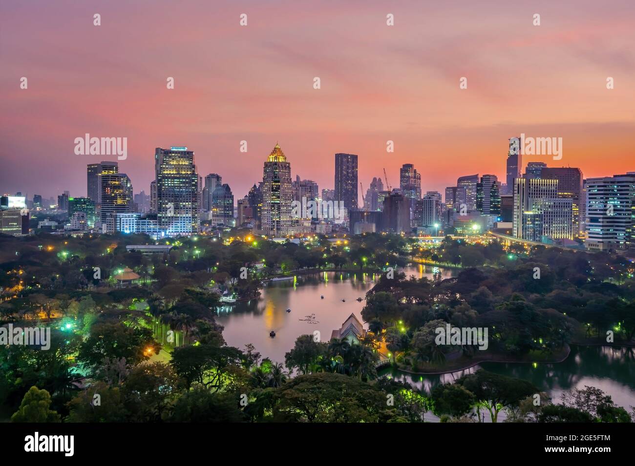 Downtown Bangkok city skyline with Lumpini park from top view in ...