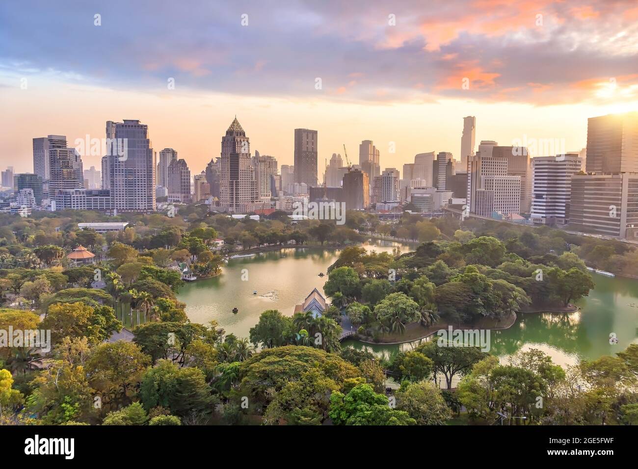 Downtown Bangkok city skyline with Lumpini park from top view in ...
