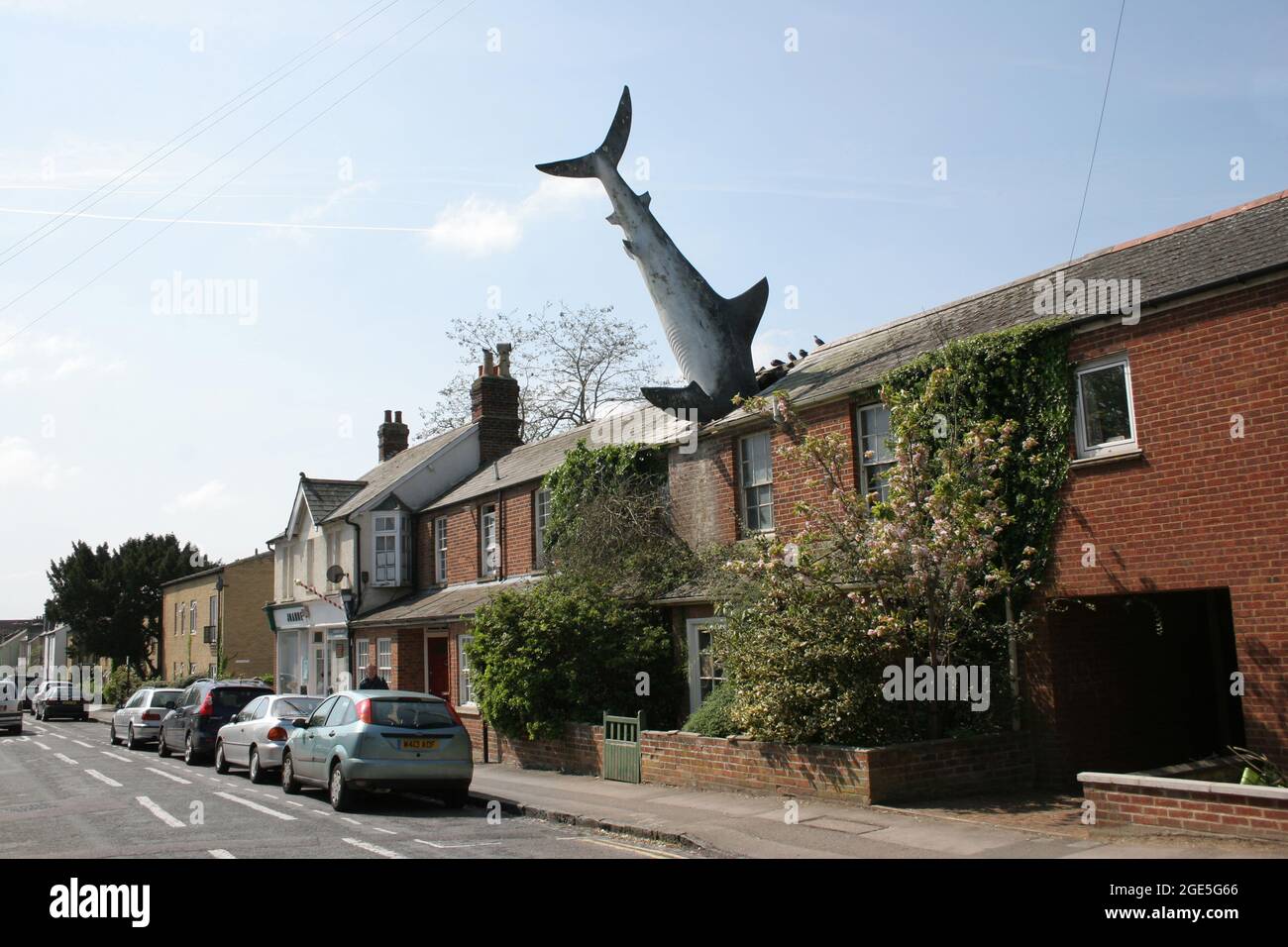 Bill Heine's Shark in a roof statue in Headington, Oxford in the UK Stock  Photo - Alamy