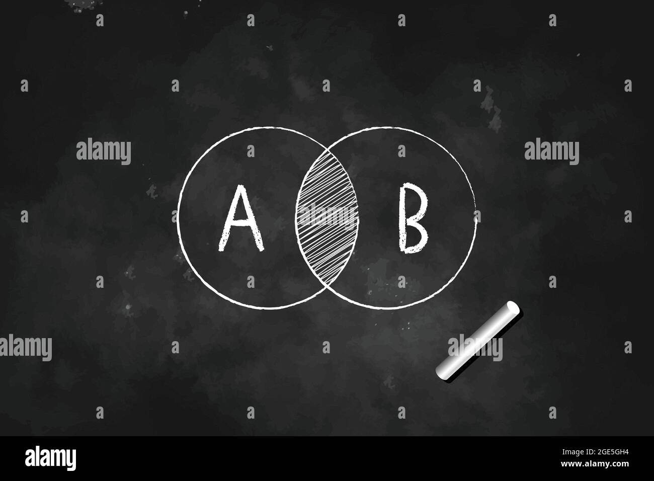 Initial letters A and B balance overlapping  in Venn diagram drawn with chalk on black board icon logo design illustration symbol Stock Vector