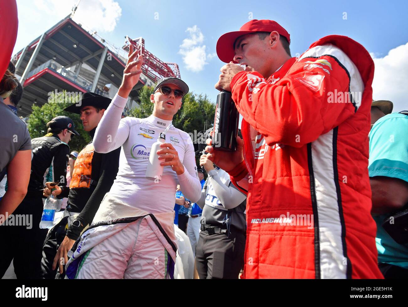 August 08, 2021 NTT IndyCar Series drivers Max Chilton (left) of