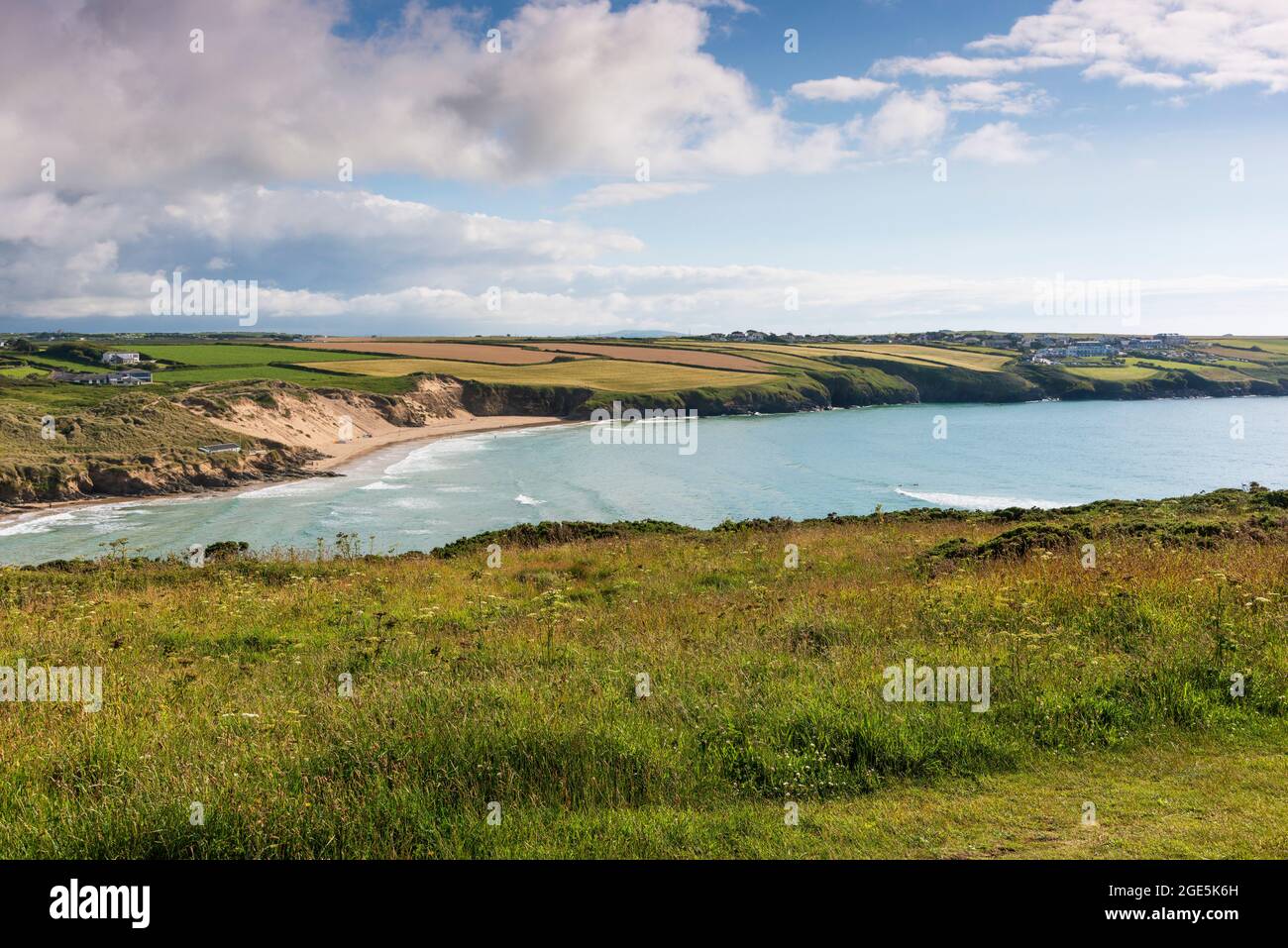 A spectacular view of Crantock Beach at high tide in Newquay in