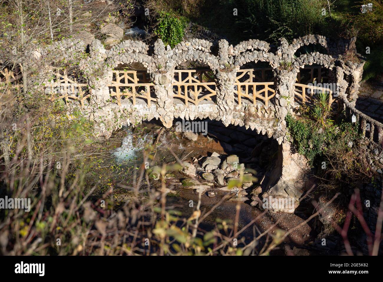 architectural and cultural attraction in Jardins Artigas in La Pobla de Lillet in Spain Stock Photo