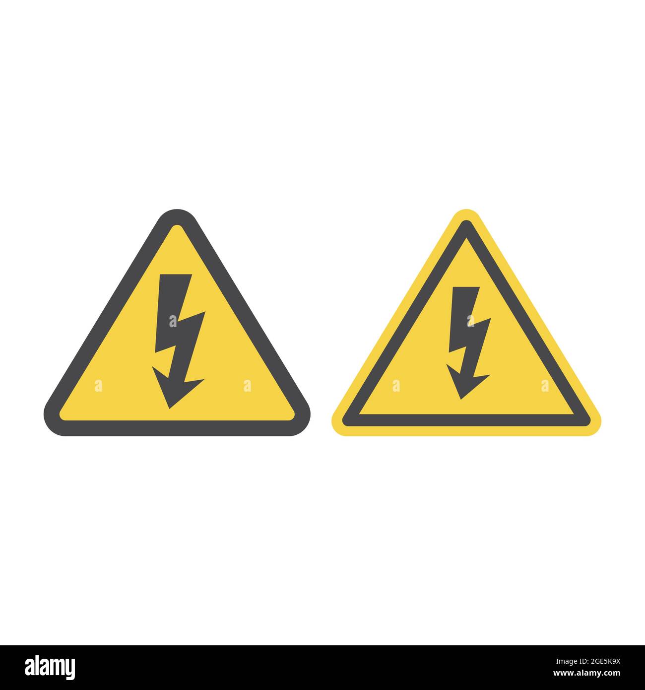 High voltage warning sign. Yellow caution vector sign with lightning bolt. Stock Vector