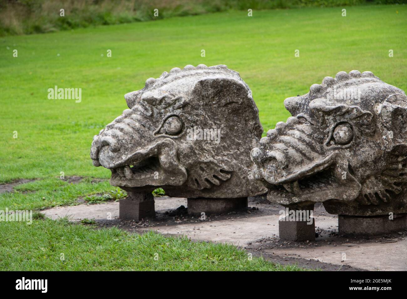 carved stone griffin gargoyle heads at Wallington House & Gardens
