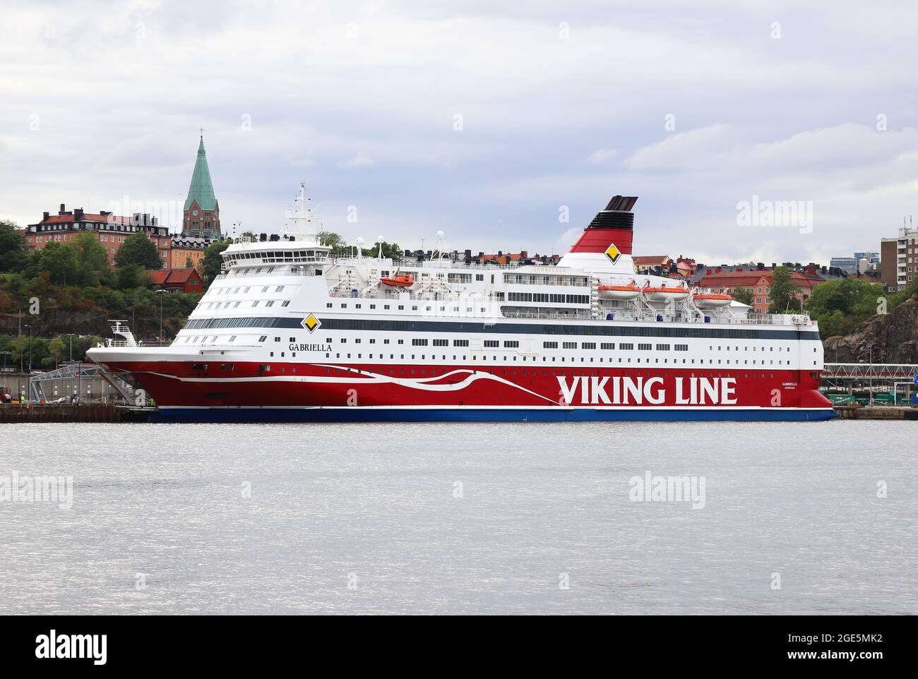 Stockholm, Sweden - August 16, 2021: The Viking Line cruiseferry MS Gabriella in service on the route Stockholm-Helsinki  beirthed at Stadsgarden. Stock Photo