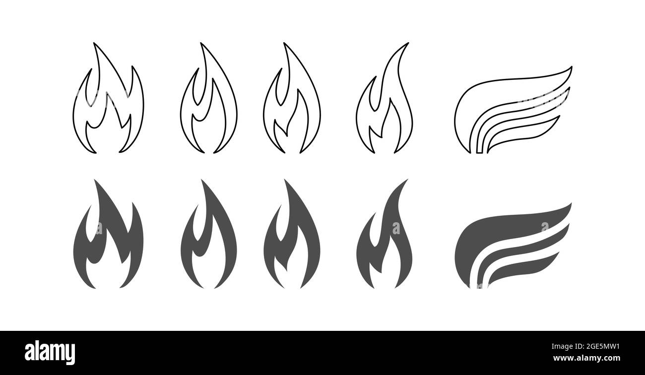 set of silhouette and contour fire icons. Vector image for logos ...