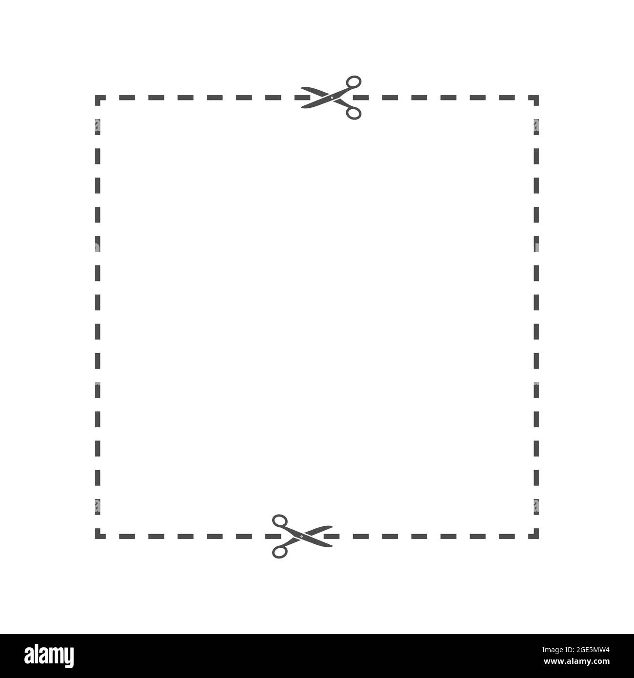 Square cut line. A field for cutting with scissors along the line. Cut out the coupon. Flat style Stock Vector