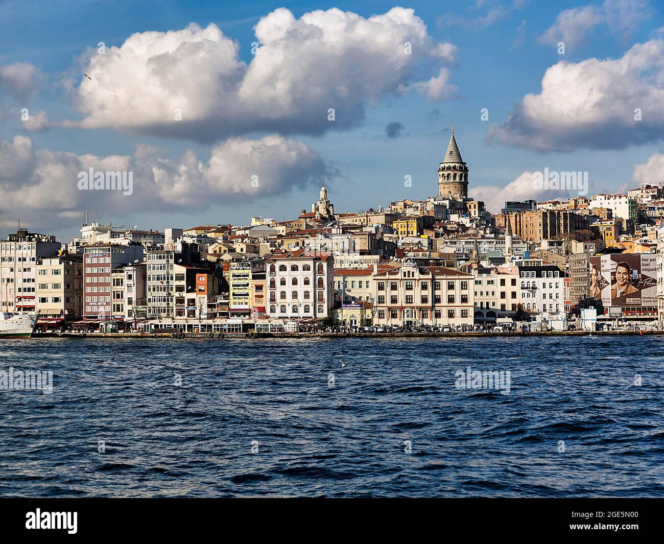 View across the Bosphorus to the Karakoey district with Galata Tower ...