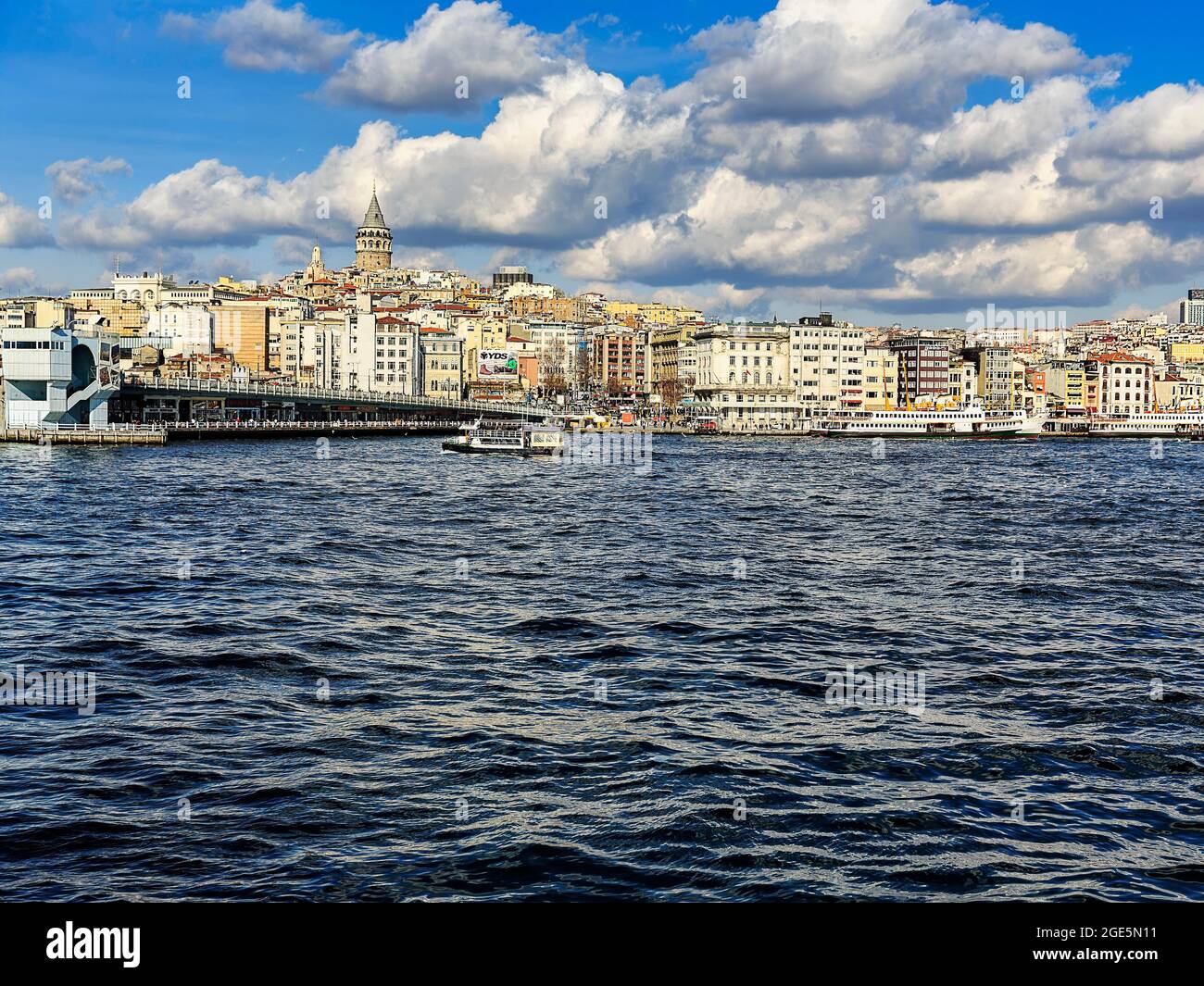 View across the Bosphorus to the Karakoey district with Galata Bridge ...