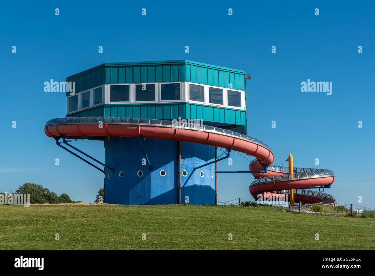 Beach tower with water slide, Wremen, Lower Saxony, Germany Stock Photo