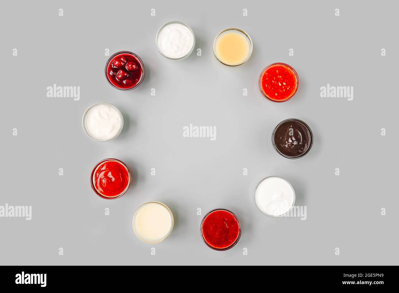 Various sauces in circle as frame, copy space. Top view Stock Photo - Alamy