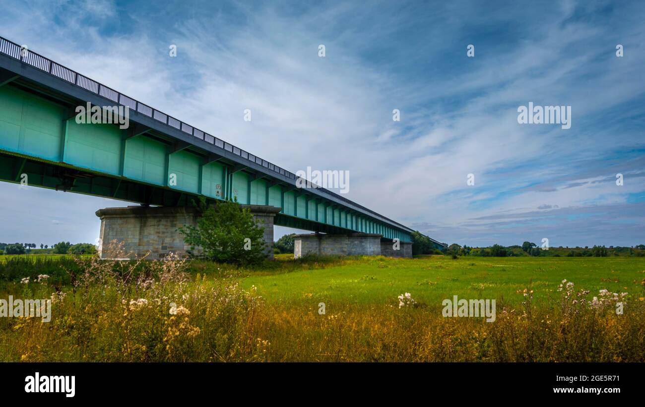 View from the bottom of the 'Knybawski Bridge' over the Vistula River. Tczew, Dirschau, Poland Stock Photo