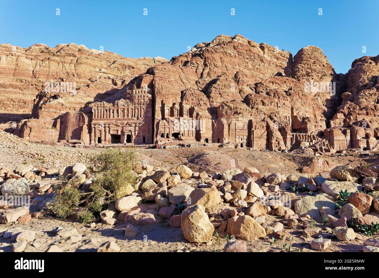 Royal tombs on the western slope of Jabal al-Khubtha, Petra, ancient capital of the Nabataeans, UNESCO World Heritage Site, Kingdom of Jordan Stock Photo