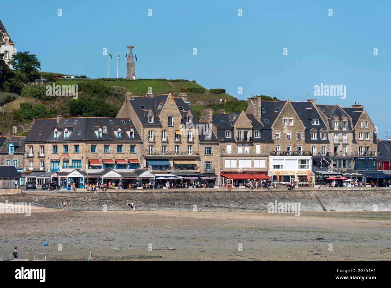 Low tide in the port of Cancale, known for its oyster production, Cancale, Ille-et-Vilaine department, Brittany, France Stock Photo