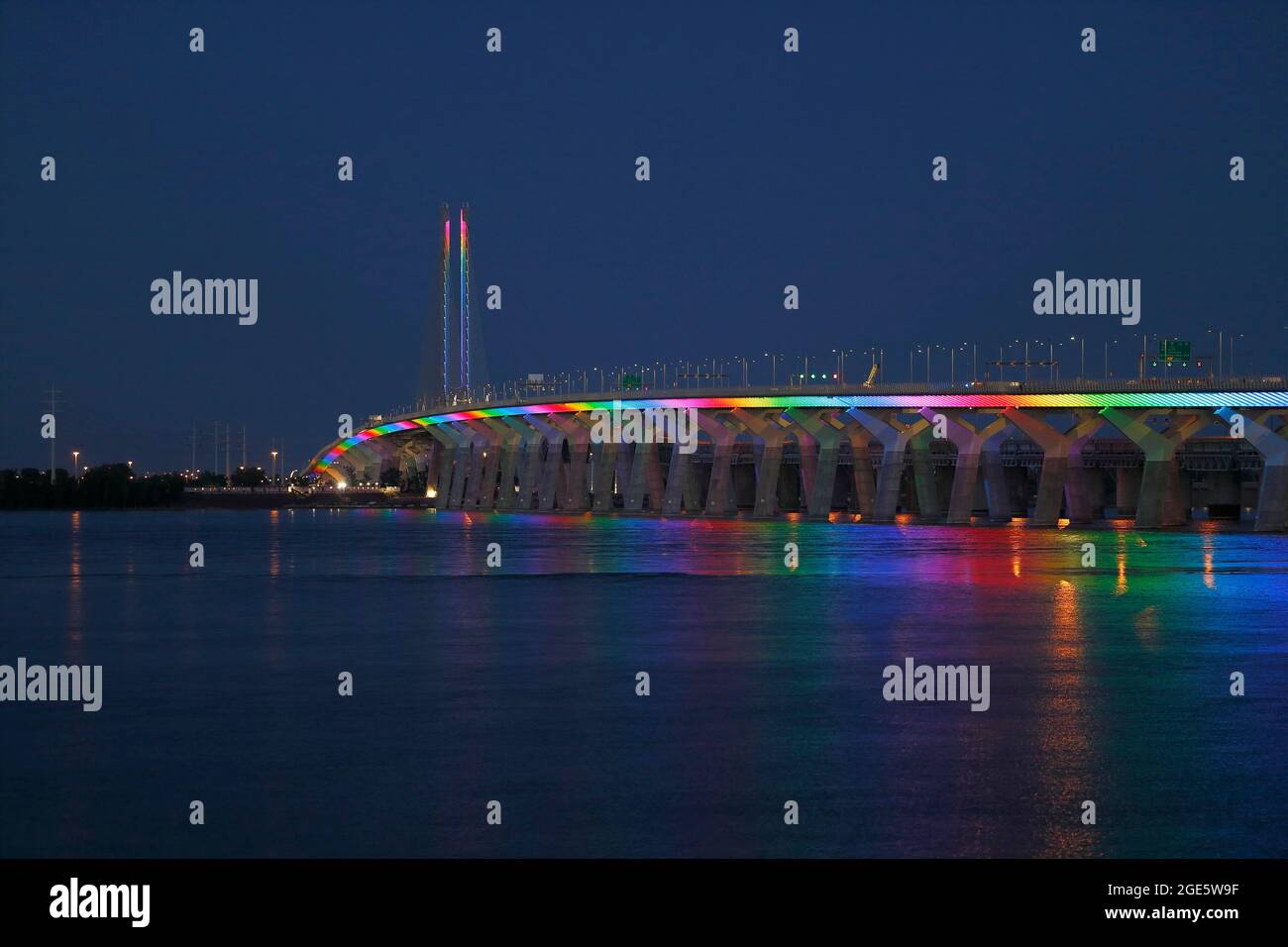 Illuminated Champlain Bridge, Montreal, Province of Quebec, Canada