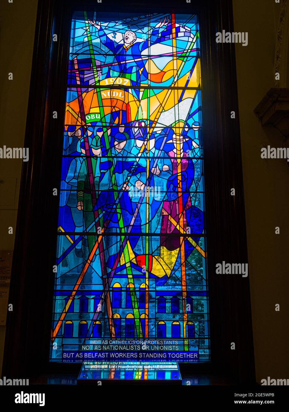 Stained glass window, Irish Workers' Unity, City Hall or City Hall