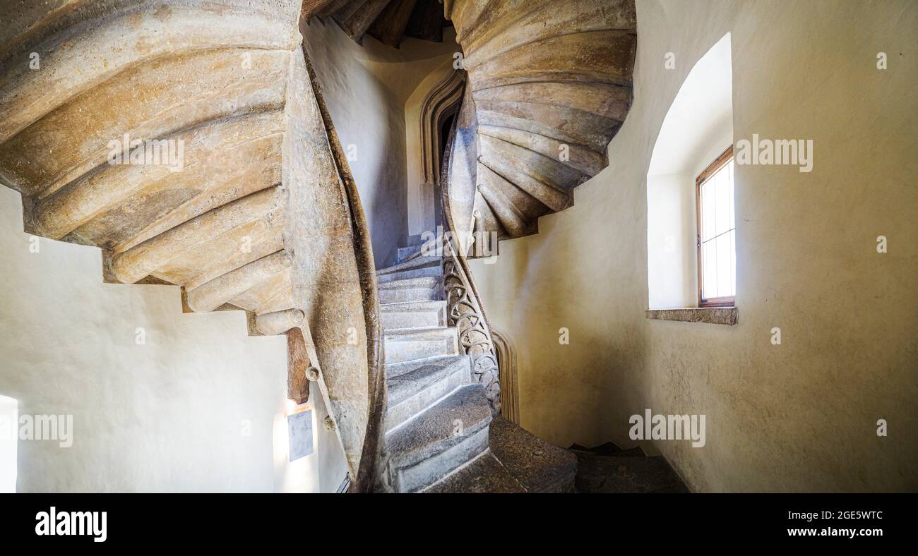 Double spiral staircase, architectural masterpiece of the late Gothic period, Graz Castle, Graz, Styria, Austria Stock Photo
