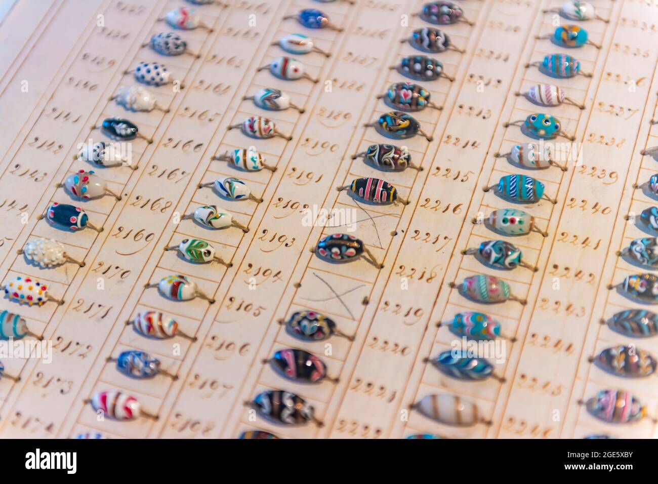 Stained glass beads, Millefiori glass, Glass Museum, Murano, Venice, Veneto, Italy Stock Photo
