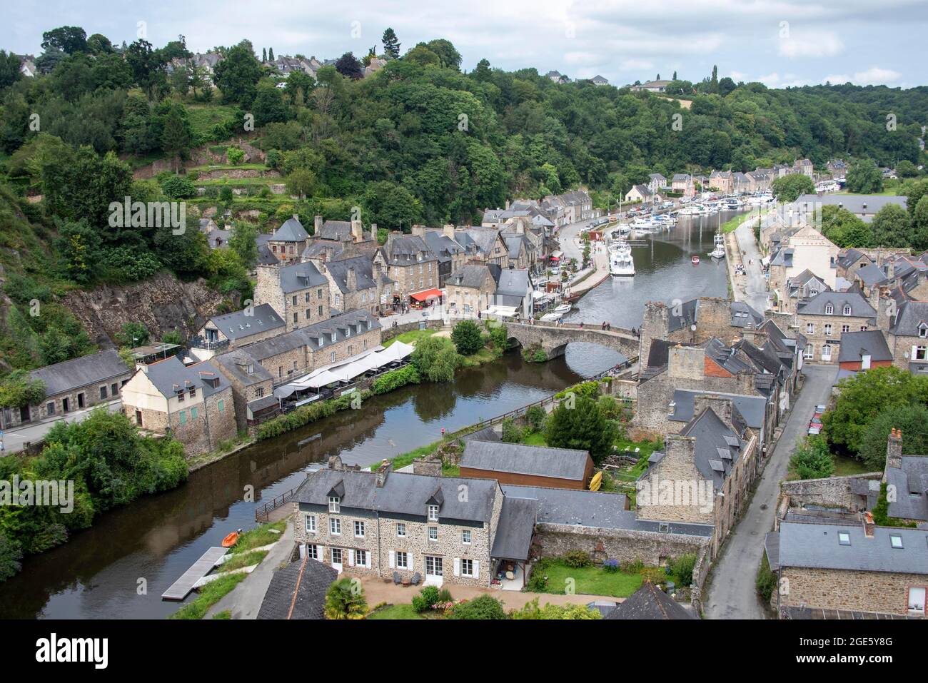 View of the old town of Dinan and the river La Rance, Dinan, Departement Cotes-d'Armor, France Stock Photo