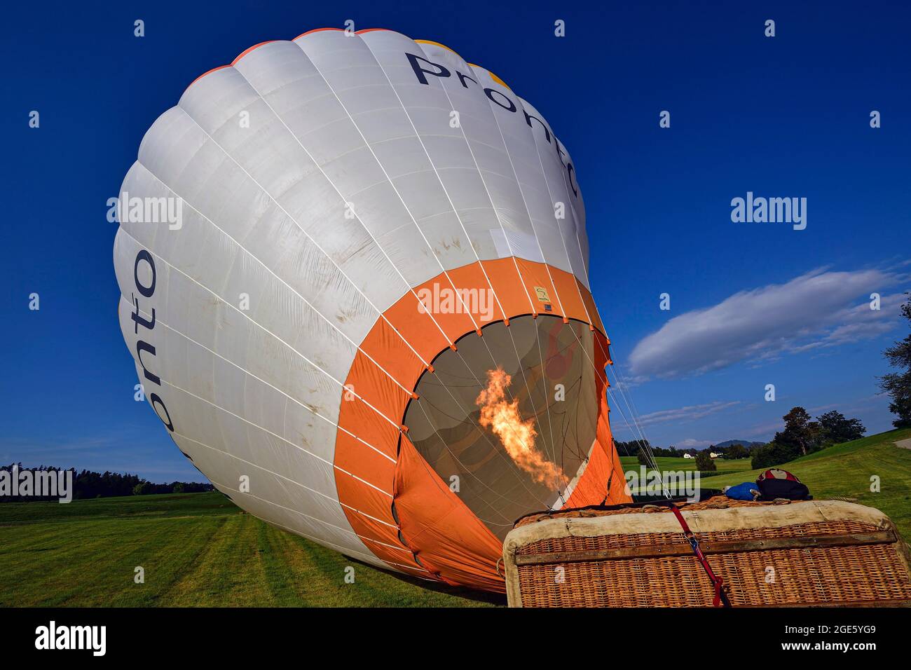 Hot air balloon being filled, inflated, Canton Zurich, Switzerland