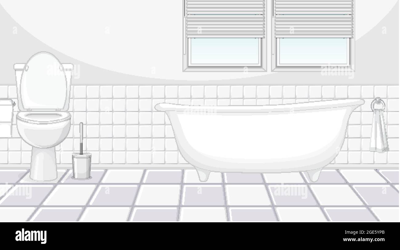 Bathroom interior design with furniture and bathtub illustration Stock ...