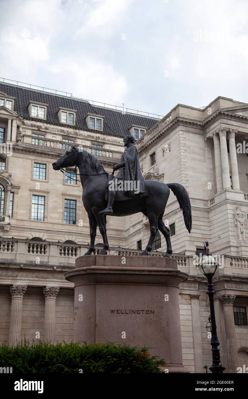 Duke of WEllington Statue outside Bank of England, London UK Stock Photo