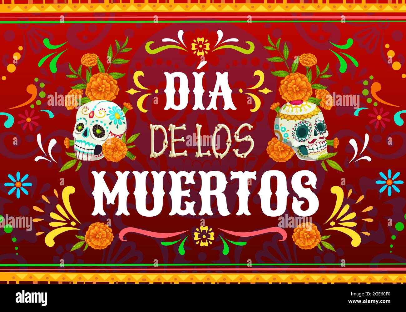 Dia de los Muertos Mexican holiday vector poster with Day of the Dead ...