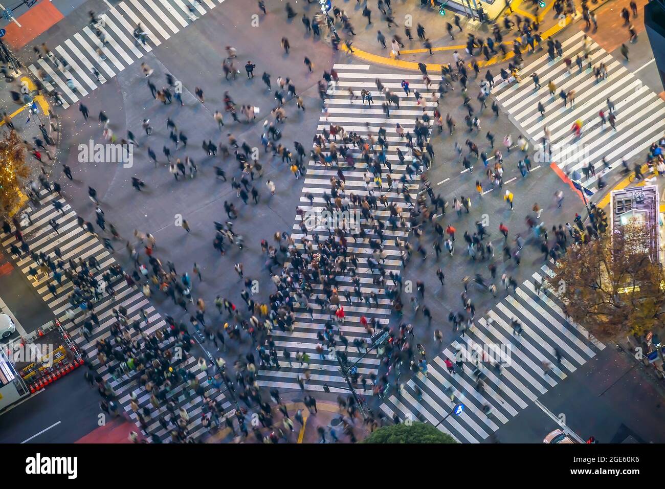 Shibuya Crossing from top view at night in Tokyo, Japan (slow shutter speed blur effect) Stock Photo