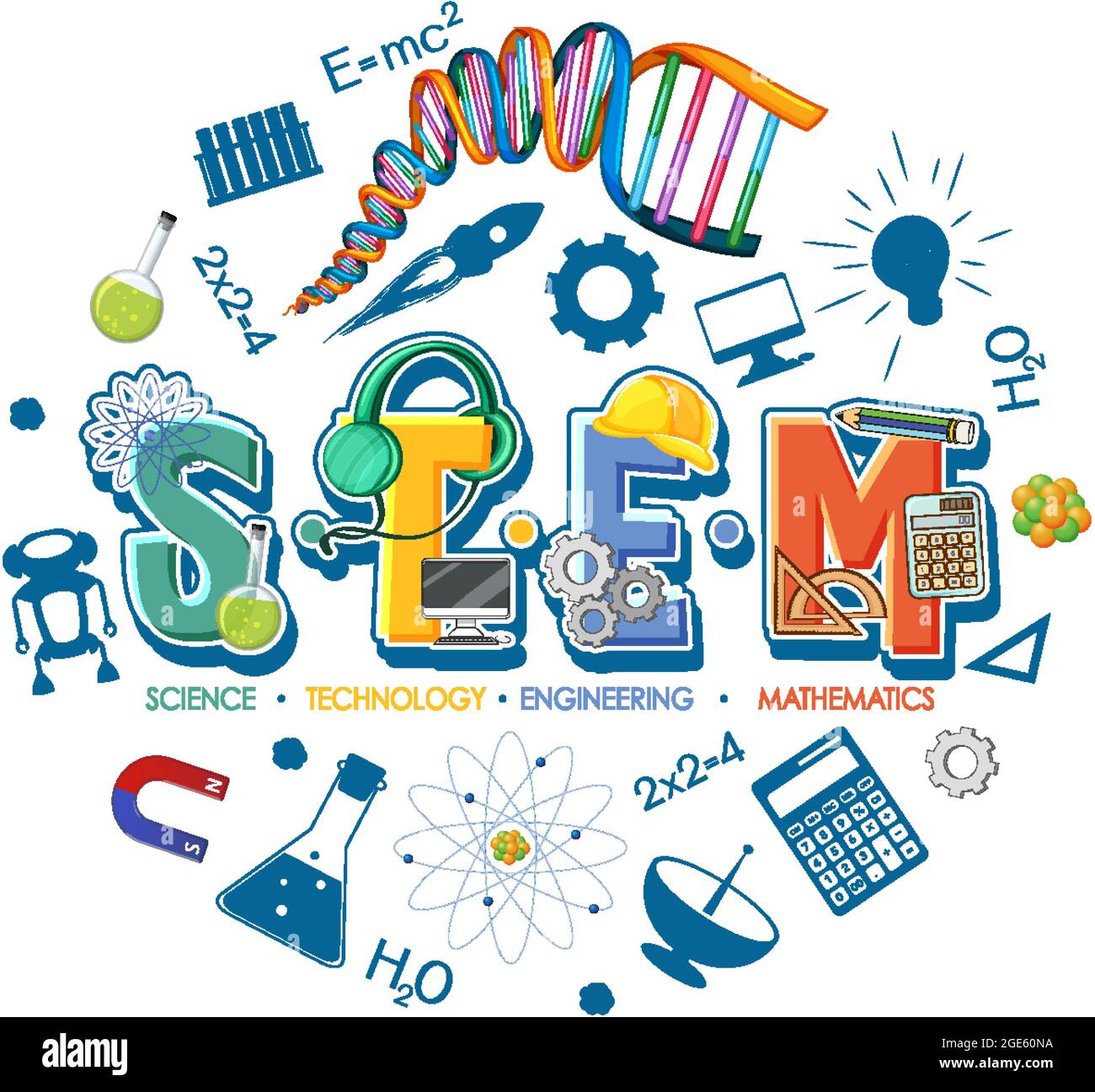 STEM education logo with icon ornament elements illustration Stock