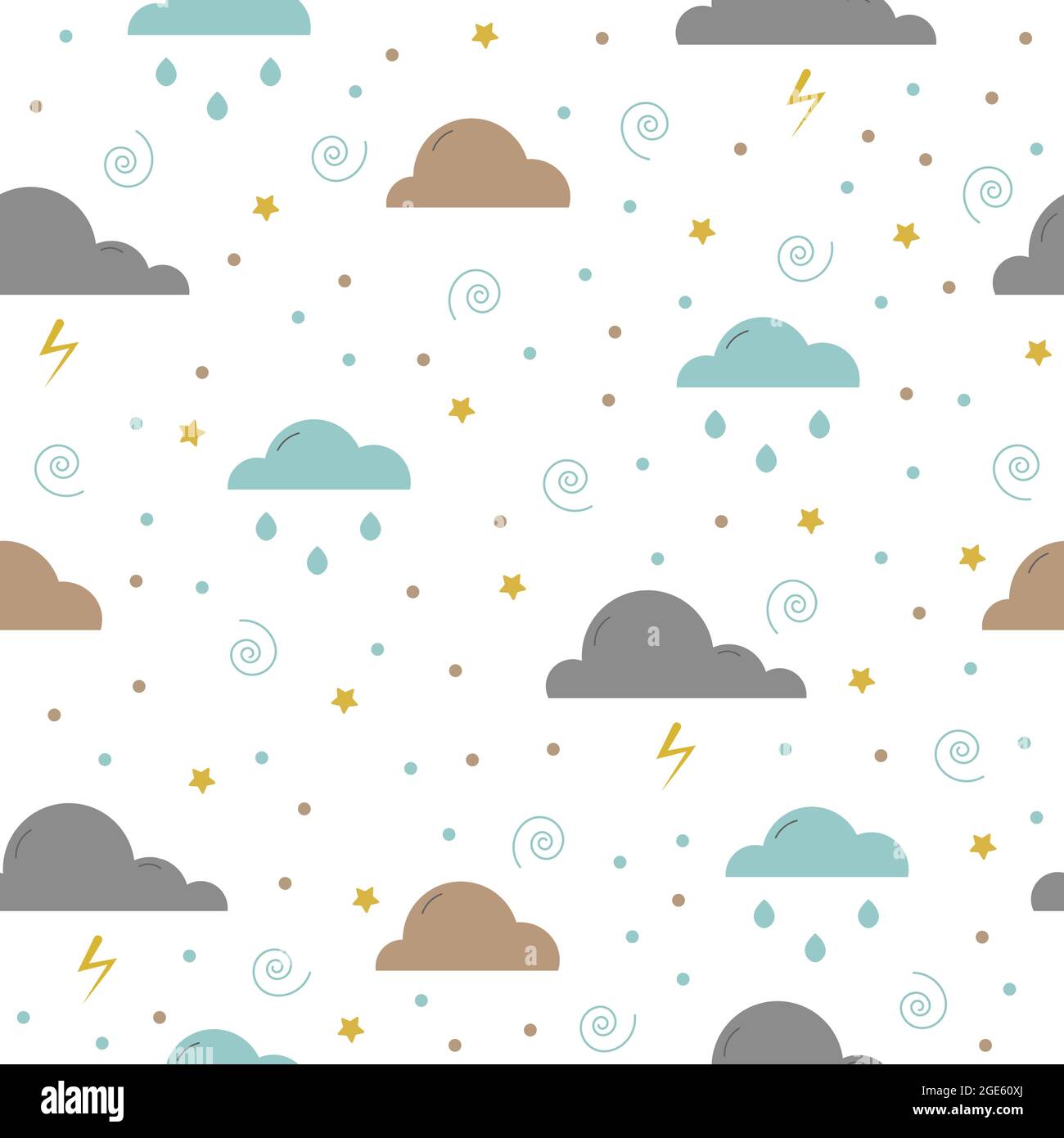 Seamless pattern with clouds, rain drops, lights Stock Vector