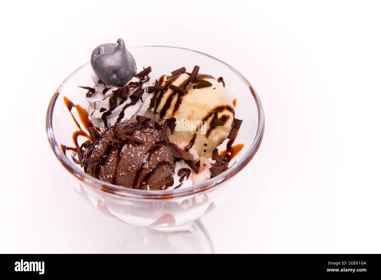 Selection of gourmet flavours of Italian ice cream scoops in sundae