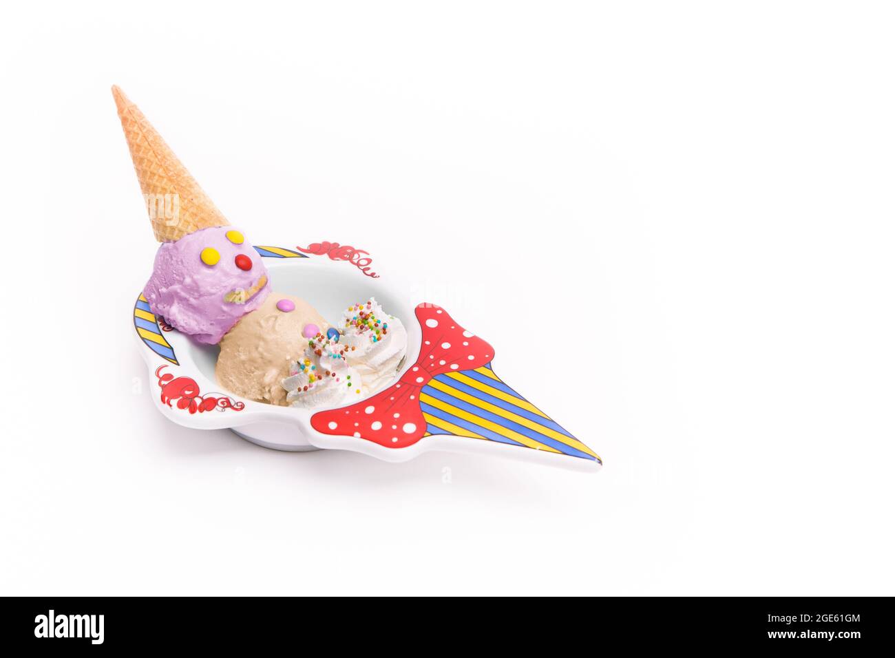 Selection of gourmet flavours of Italian ice cream scoops in sundae