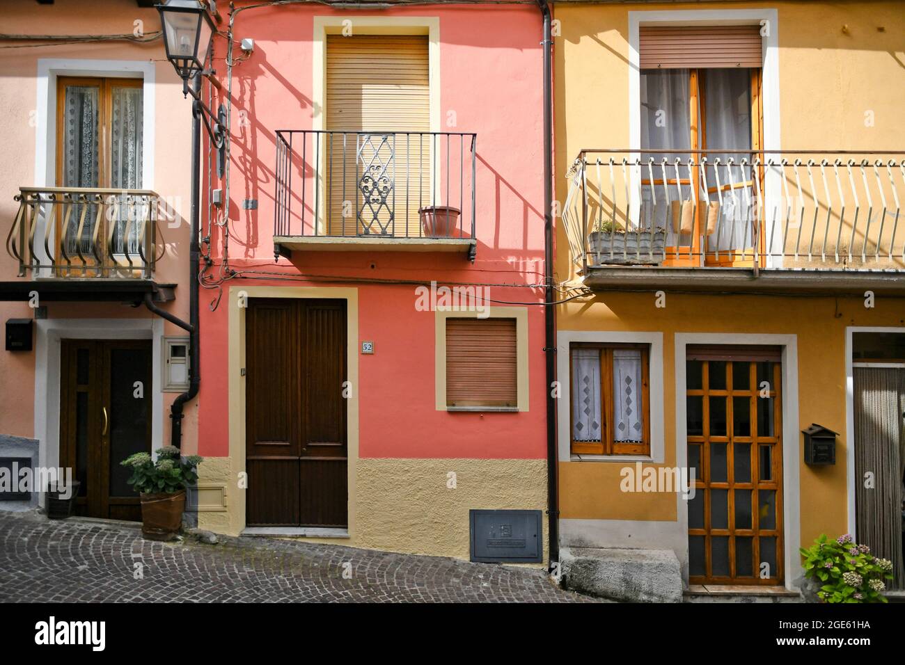 The facade of an old house in the historic center of Latronico, a