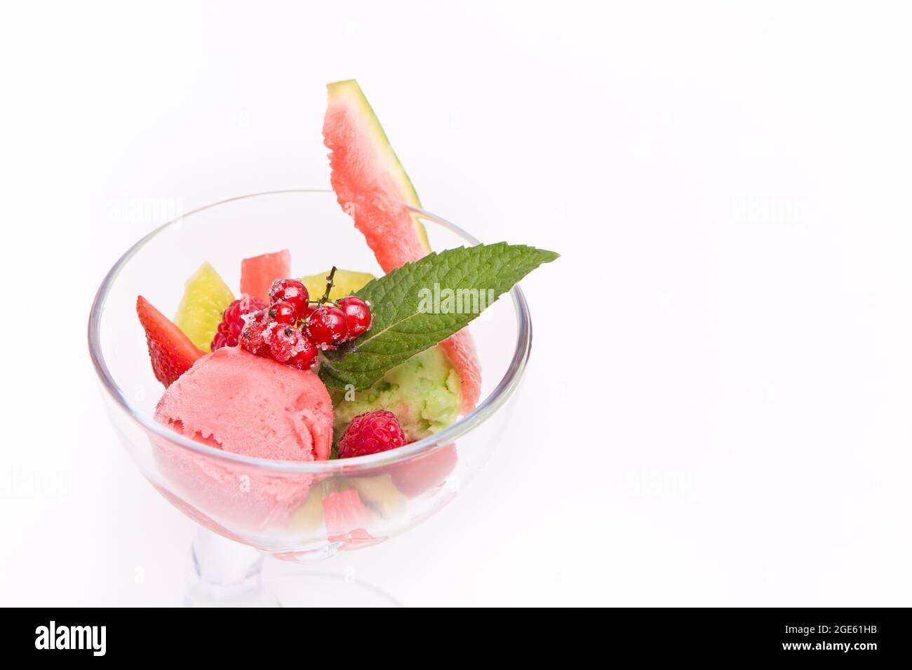 Selection of gourmet flavours of Italian ice cream scoops in sundae